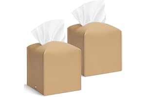 Aisoso 2 Pcs Square Cream Tissue Box Cover PU Leather Decorative Tissue Organizer Dispenser Holder for Bathroom, Desk, Home, Car, Office, 5.12" X 5.12" X 5.12"