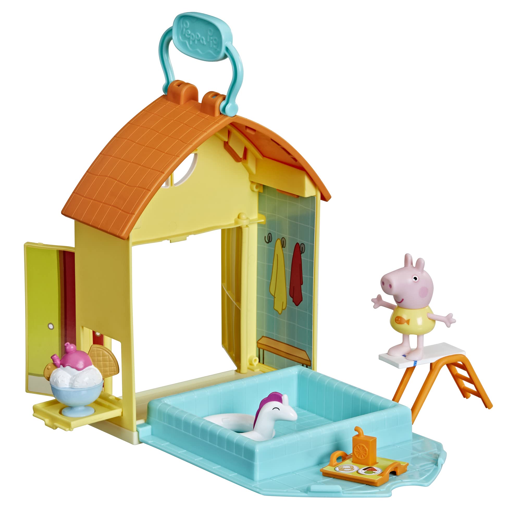 Peppa Pig Peppa’s Adventures Peppa’s Swimming Pool Fun Playset Preschool Toy, Includes 1 Figure and 4 Accessories, F2194