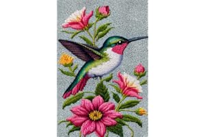 YAKOLECI Latch Hook Kits for Adults, Color Printed DIY Carpet Crafts Arts Rug for Home Decoration Festival Gift Size 23.6''X15.8 (Hummingbird), Onesize