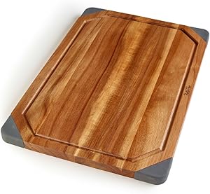 PortoFino Acacia Wood Cutting Board / 2-in-1 Reversible Serving Board / Cheese Board / Anti-Slip Non-Marking Silicone Corners / 15.75 L x 10.5 W x 0.75 H (inches)