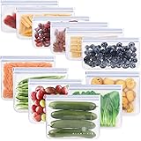 GLAMFIELDS Reusable Food Storage Bags - 12 Pack Leakproof Freezer Bags(6 Reusable Sandwich Bags & 6 Reusable Snack Bags) Food