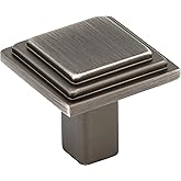 Elements 351BNBDL Calloway Collection 1.125 Long Stepped Square Cabinet Knob, Brushed Pewter Finish