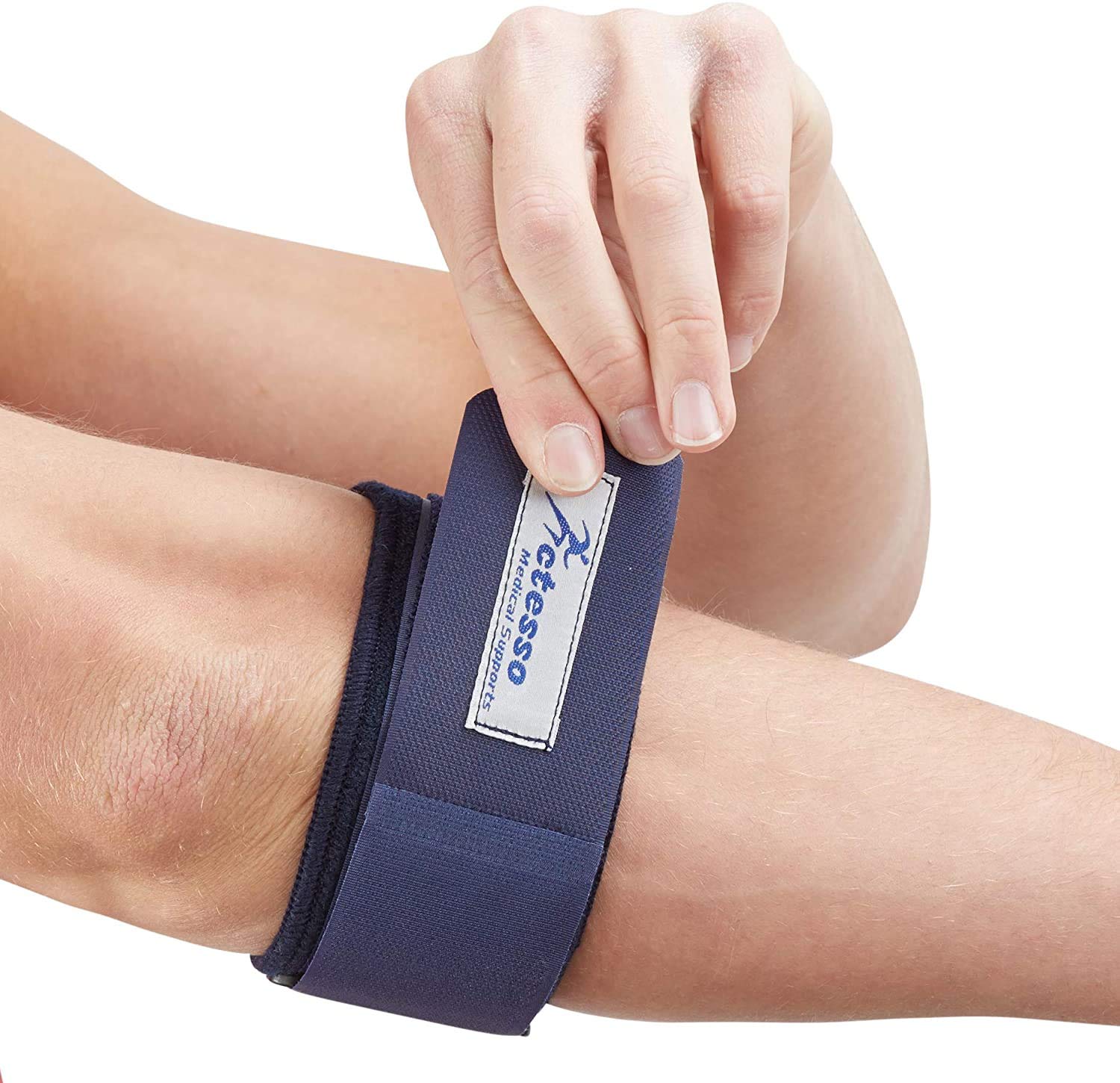 Actesso Blue Tennis Elbow Strap - Epicondylitis Supports to Ease Tendon & Joint Pain (One Size - Left or Right)