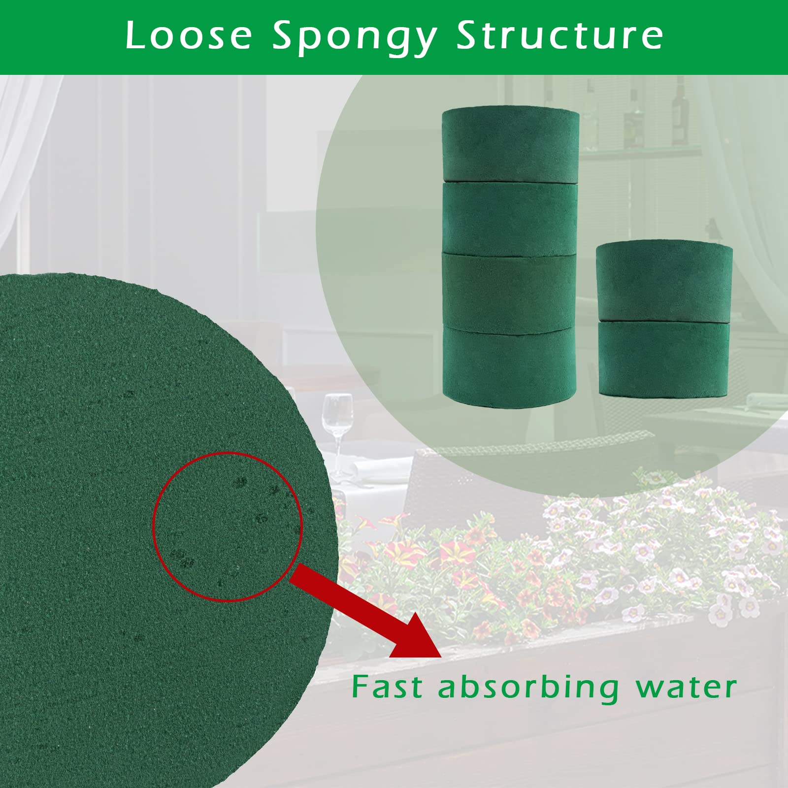 Prashent 6 Pcs Round Floral Foam Blocks,Green Wet Dry Flower Foam Plant Foam for Fresh & Artificial Flower Arrangements DIY Craft 3.2