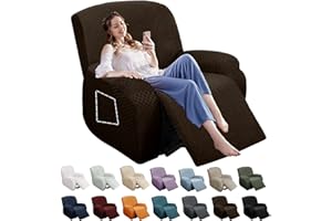 YEMYHOM 4 Pieces Stretch Recliner Slipcover Latest Jacquard Recliner Chair Cover with Side Pocket Anti-Slip Fitted Recliner Cover Couch Furniture Protector with Elastic Bottom (Recliner, Dark Coffee)