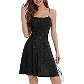 Bbonlinedress Spaghetti Straps Sparkly Homecoming Dress Fit and Flare Glitter Mini Swing Semi Formal Prom Party Club Dress