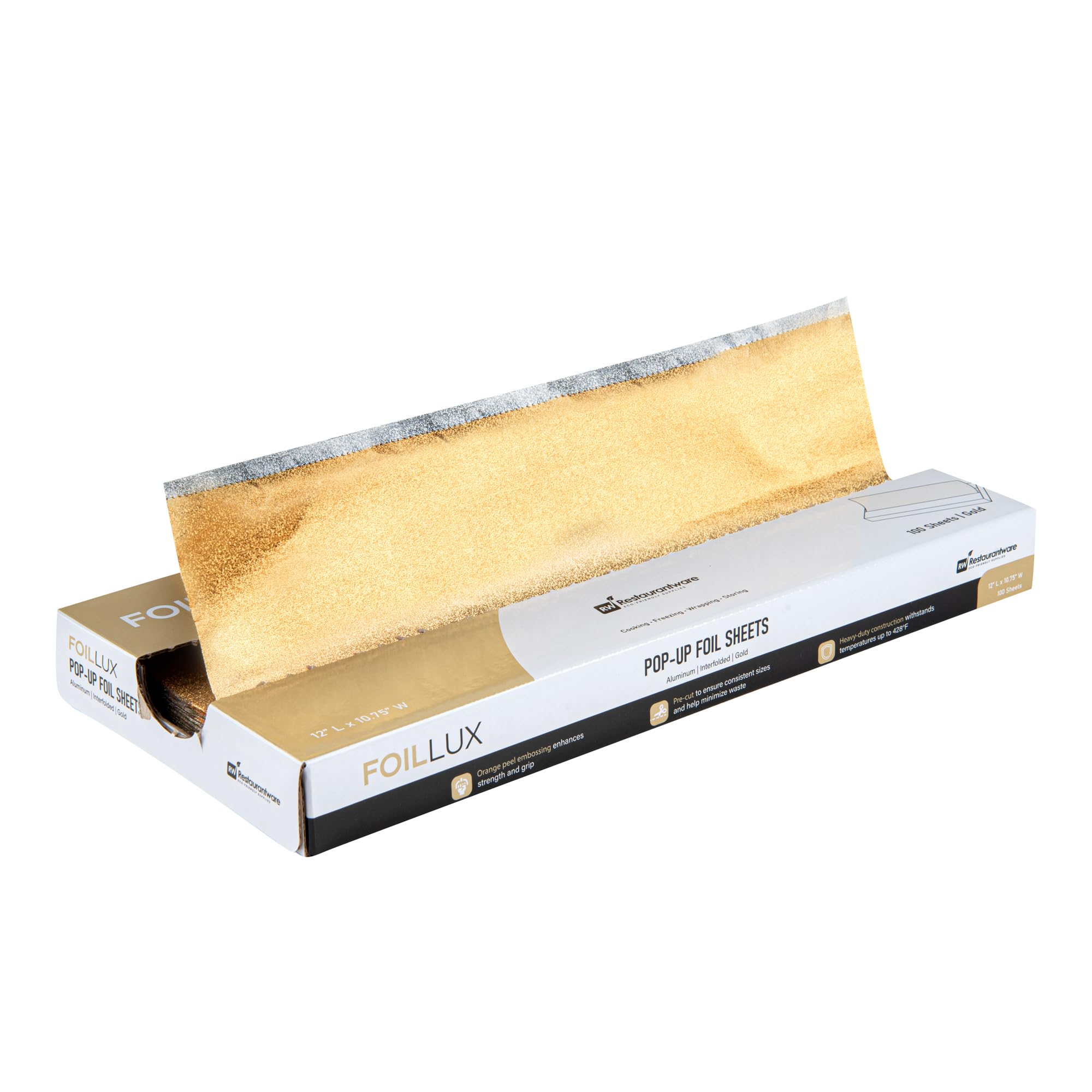 Photo 1 of Restaurantware Lux Pop-Up Foil Sheets - 12 x 10.8 Inch, 100 Disposable, Orange Peel Embossed, Gold Aluminum, Greaseproof, Freezable, Oven Ready
