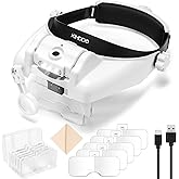 KIMDDO Magnifying Glasses with Light, 1X to 14X Magnifying Glasses Headset Hands Free, Rechargeable Headband Magnifier with 6