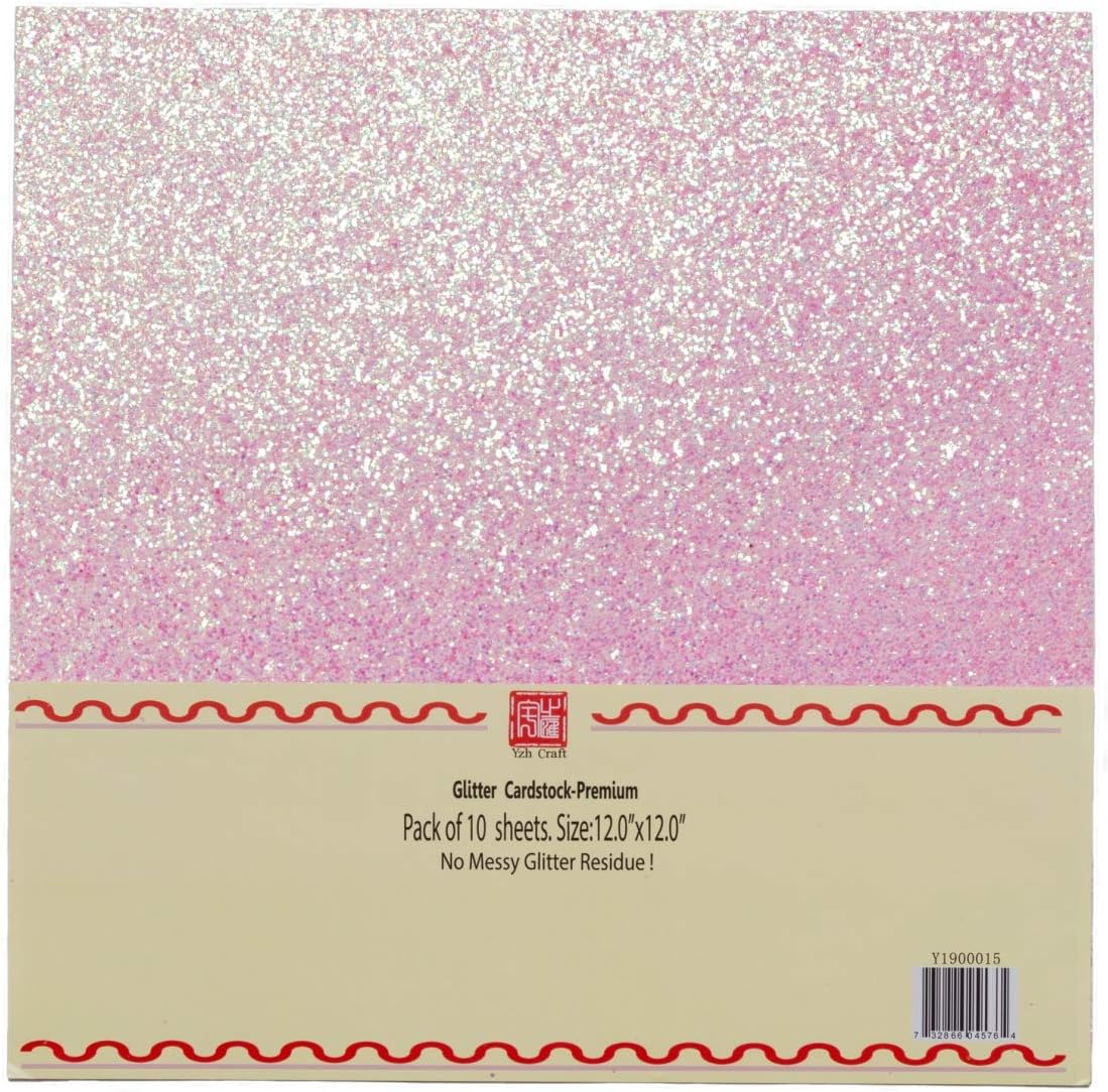 YZH Crafts Chunky Glitter Cardstock Paper, Chunky Glitter Paper, 12 Inch by 12 Inch, 10 Sheets,250GSM, (Light Pink)