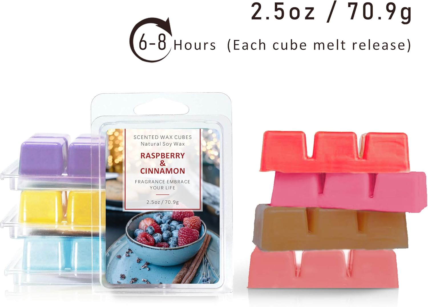 Wax Melts, Scented Wax Cubes, Soy Wax Melt for Wax Burner 8 Pack x 70 g, Red&pink&purple&brown&blue&green&yellow&crimson - Image 3