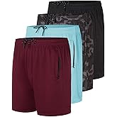 Real Essentials 4 Pack: Men's Mesh 5" Athletic Zipper Shorts Workout Gym Running Basketball (Available in Big & Tall)