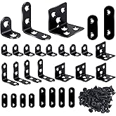 KKABBVX 24PCS Stainless Steel L Brackets, Heavy Duty Corner Braces for Wood Furniture &amp; Shelves, 5-Size Black Metal Angle Brackets with Screws(0.79/1.2/1.4/1.57/1.97inch)