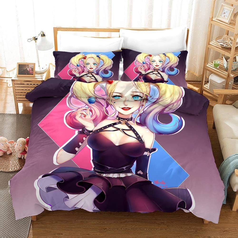 Vampsky DC Comics Joker Harley Quinn Teenagers Household Bedding 3 Piece Set with Zipper Closure, 100% Microfiber Marvel Team Fanatic 3D Print 1 Duvet Cover 2 Pillow Shams Christmas Bedding, Twin