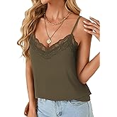 Rooscier Women's Lace V Neck Camisole Adjustable Strap Cami Sleeveless Tank Undershirt Top
