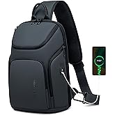 FENRUIEN Sling Bag Crossbody Sling Backpack with USB Port, Shoulder Chest Bag for Women Men.(Black/White/Grey)