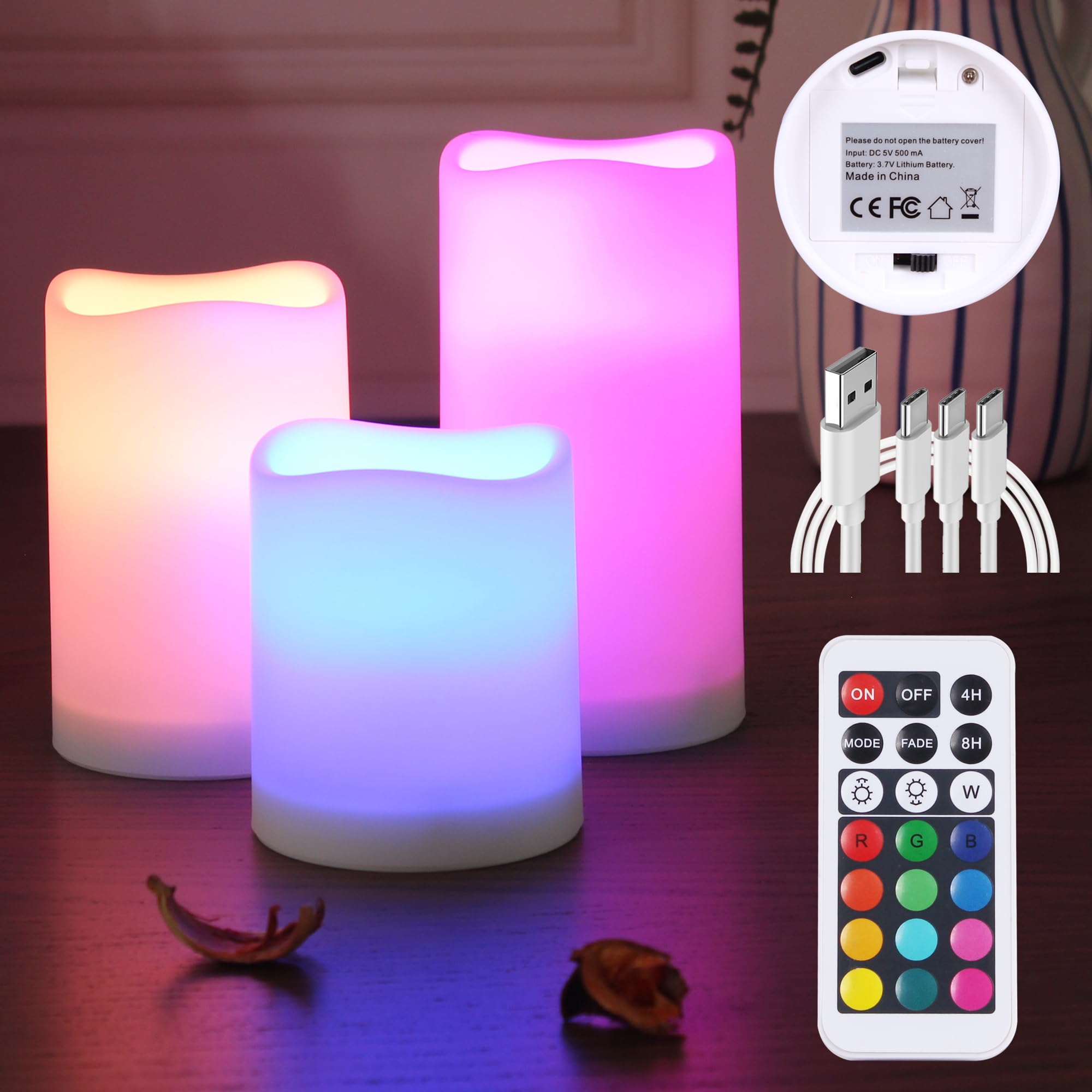 yucanucax Remote Control Rechargeable Flameless LED Candle Light, Outdoor/Indoor Color Changing Plastic Candle, 3 Pack…
