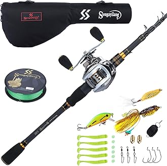 Sougayilang Fishing Rod and Reel Combo, Telescopic Casting Rod Baitcasting Reel with Carrier Bag Baitcaster Combo for Freshwater Saltwater