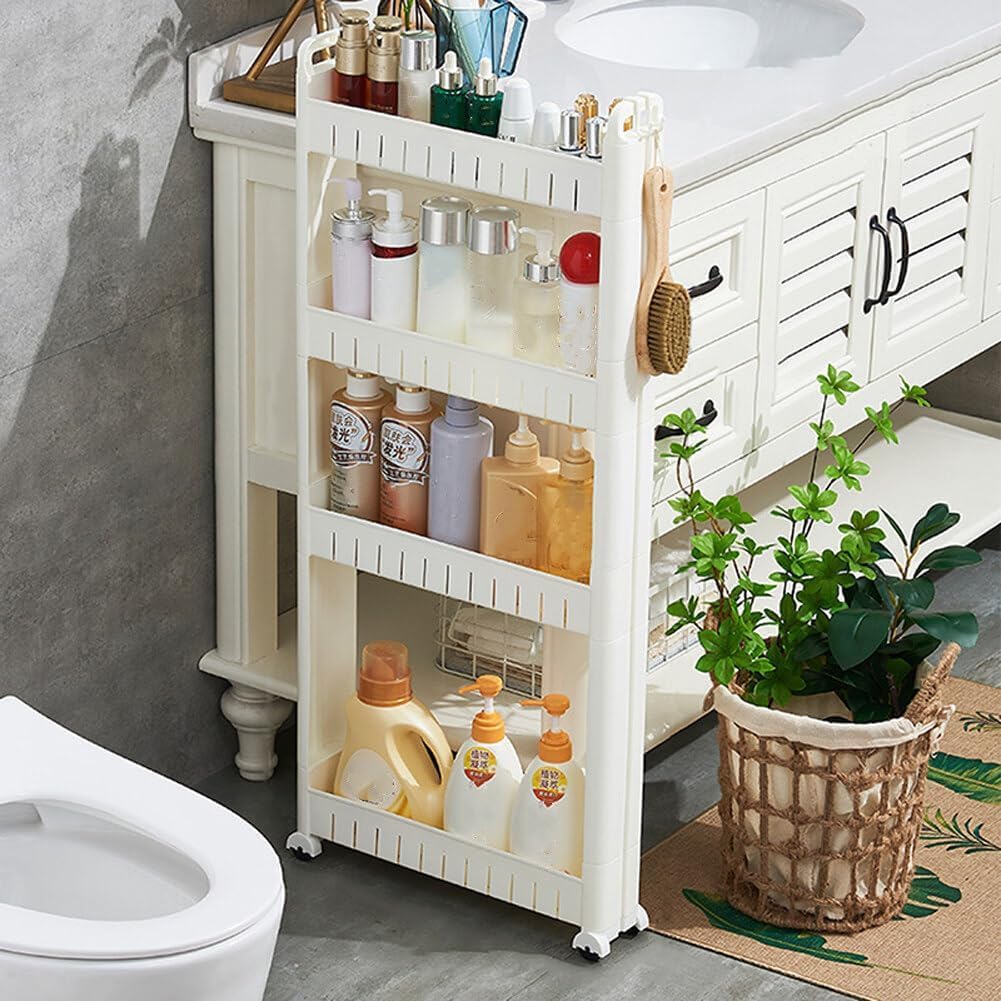Photo 1 of 3.54 Slim Storage Cart Durable Bathroom Organizer Slide Out Storage Cart Rolling Utility Cart Slide Out Organizer Narrow Shelf Rack for Kitchen Bathroom Study Office