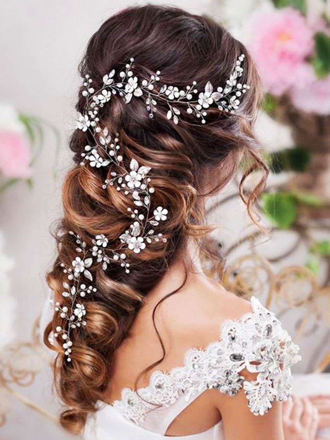 Zoestar Bride Wedding Hair Vine Crystal Flower Headband Bridal Pearl Hair Piece Accessories for Women and Girls (Silver)