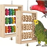 DBNESS 2 Pcs Bird Toys, Rectangular Hanging Parrot Chew Toy, Natural Wooden Puzzle Intelligence Training Chewing Blocks for B