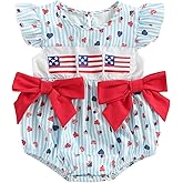 Kuriozud Valentine's Day Outfit Baby Girl Hearts Bubble Romper Flying Sleeve Onesie Bodysuit First Valentine's Day Clothes