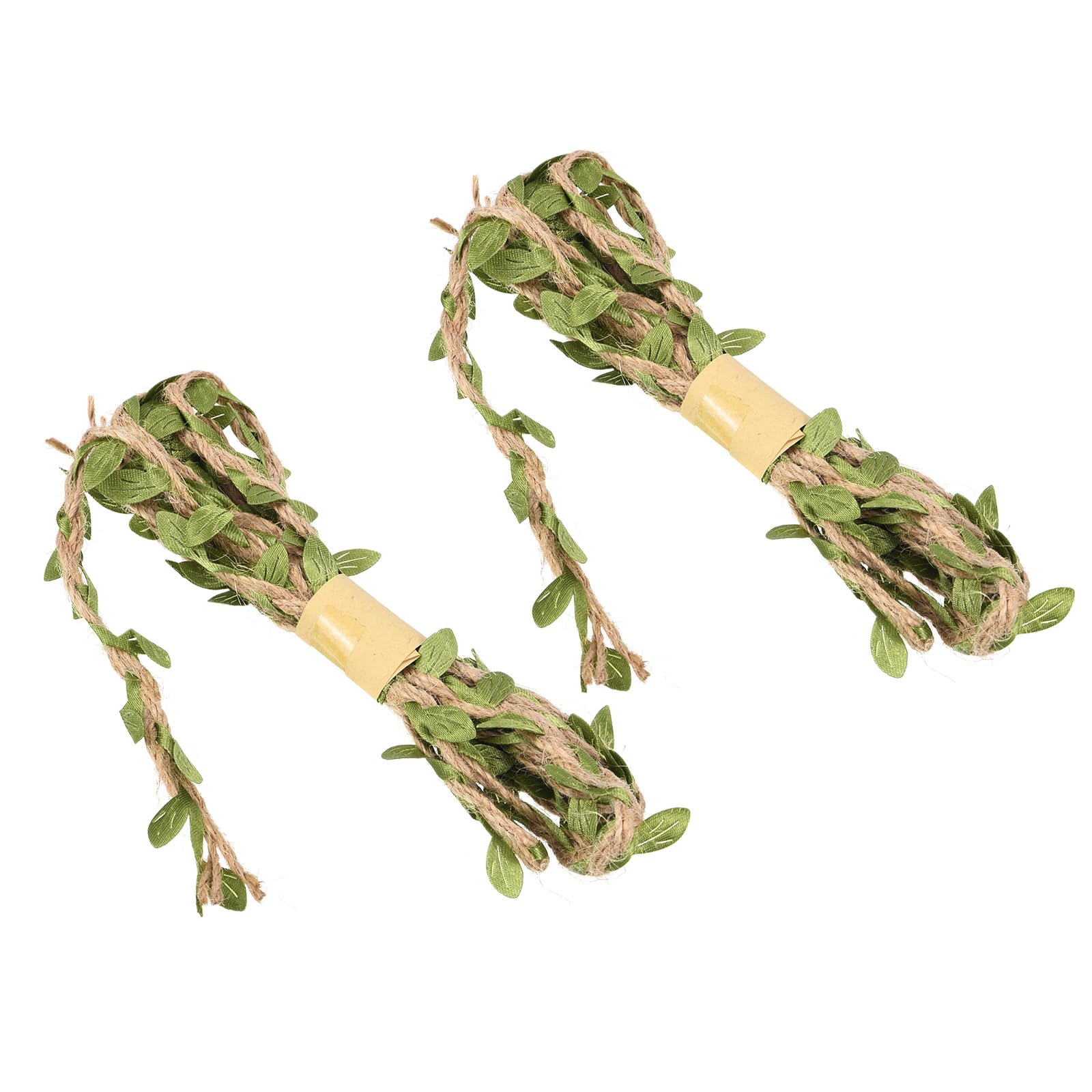 M METERXITY 2 Pack Burlap Leaf Ribbon - Artificial Vine Jute Rope for Decorating and Packing, Apply to Garden/Flower Shop/Wedding (6.6ft, 5mm, Green)