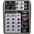 BOMGE Professional Audio Mixer, Sound Board Mixing Console with 4 Channel Digital USB Bluetooth Echo Delay Effect, Input 48V Phantom Power Stereo DJ Mixers for Recording, Live Streaming, Podcasting