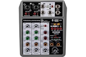 BOMGE Professional Audio Mixer, Sound Board Mixing Console with 4 Channel Digital USB Bluetooth Echo Delay Effect, Input 48V Phantom Power Stereo DJ Mixers for Recording, Live Streaming, Podcasting