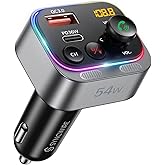 Syncwire Bluetooth 5.4 FM Transmitter Car Adapter 54W (PD 36W & 18W) [Stronger Dual Mics] [Light Switch] [HiFi Bass Sound] [F