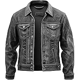 TRENDS GENESIS Mens Genuine Distressed Leather Motorcycle Jacket Trucker - American Style Vintage Western Trucker Jacket Men