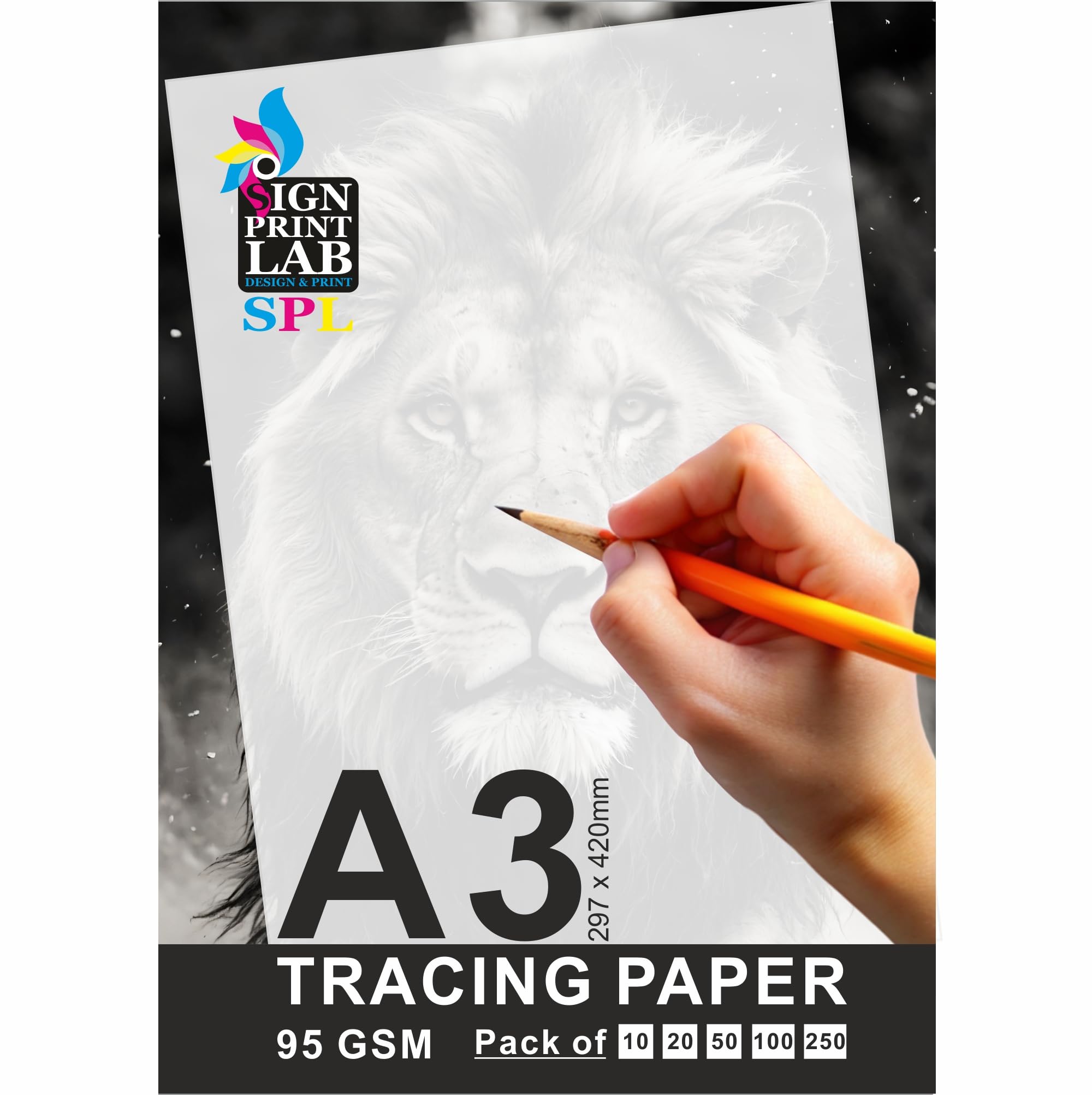 100 Sheets Tracing Paper, A3 Translucent Tracing Paper 95gsm Clear Drafting Paper for Design, Sketching, Drawing, Calligraphy, Graphics, Scrapbooking & Dressmaking (A3, 210 x 297mm)
