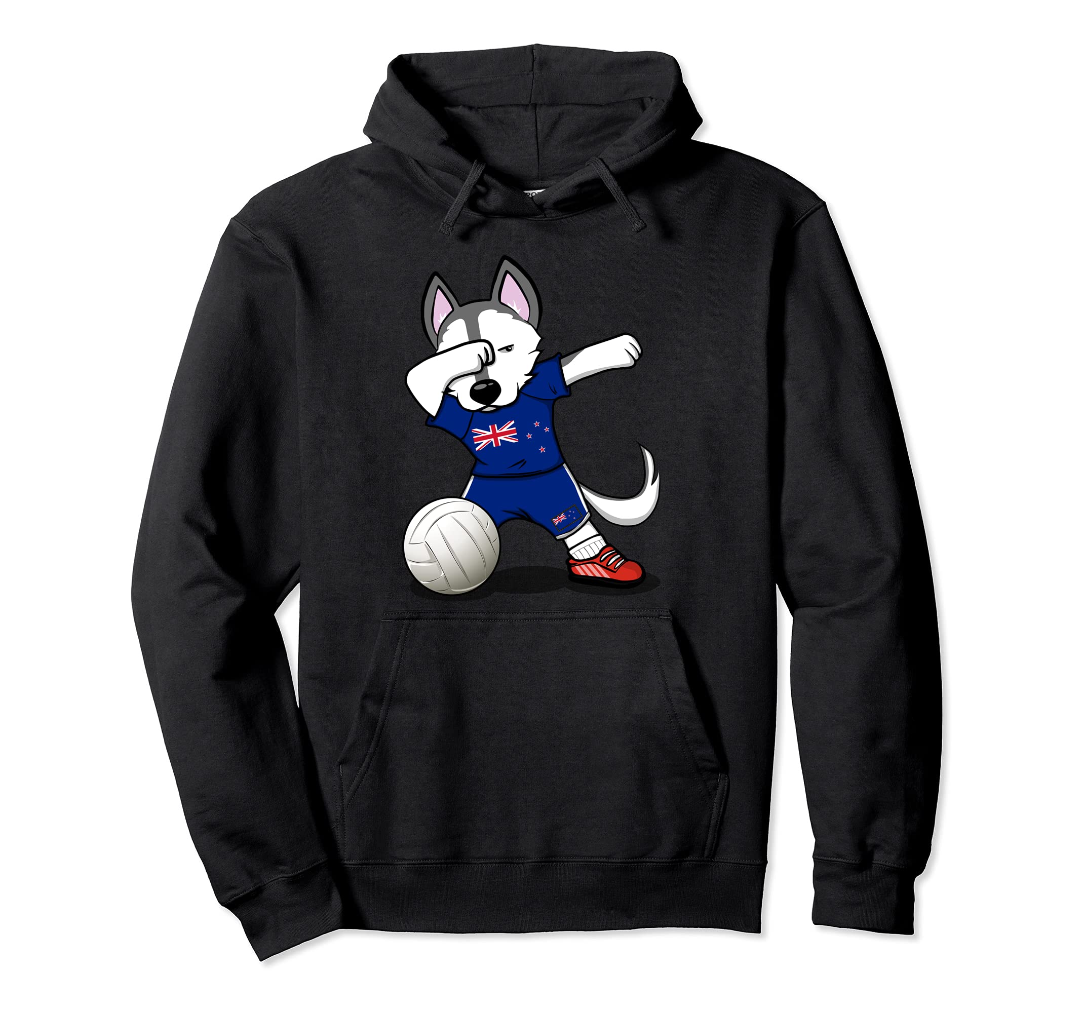 Dabbing Husky Dog New Zealand Volleyball Fans Jersey Flag Pullover Hoodie