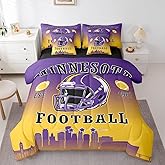Erosebridal Football Comforter Set with Sheets American Soccer City 7 Piece Bedding Set Sports Rugby Competitive Games Bed in A Bag Twin Size for Kids Boys Teen,Purple Yellow Bed Set