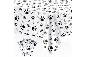 DUAIAI 3 Pack Puppy Dog Pet Paw Print Plastic Tablecloth Table Cover,Large Paw Print and Bone Sign Plastic Disposable Rectangle Table Cover for Pet Dog Themed Birthday Party Decorations,54x108 inch