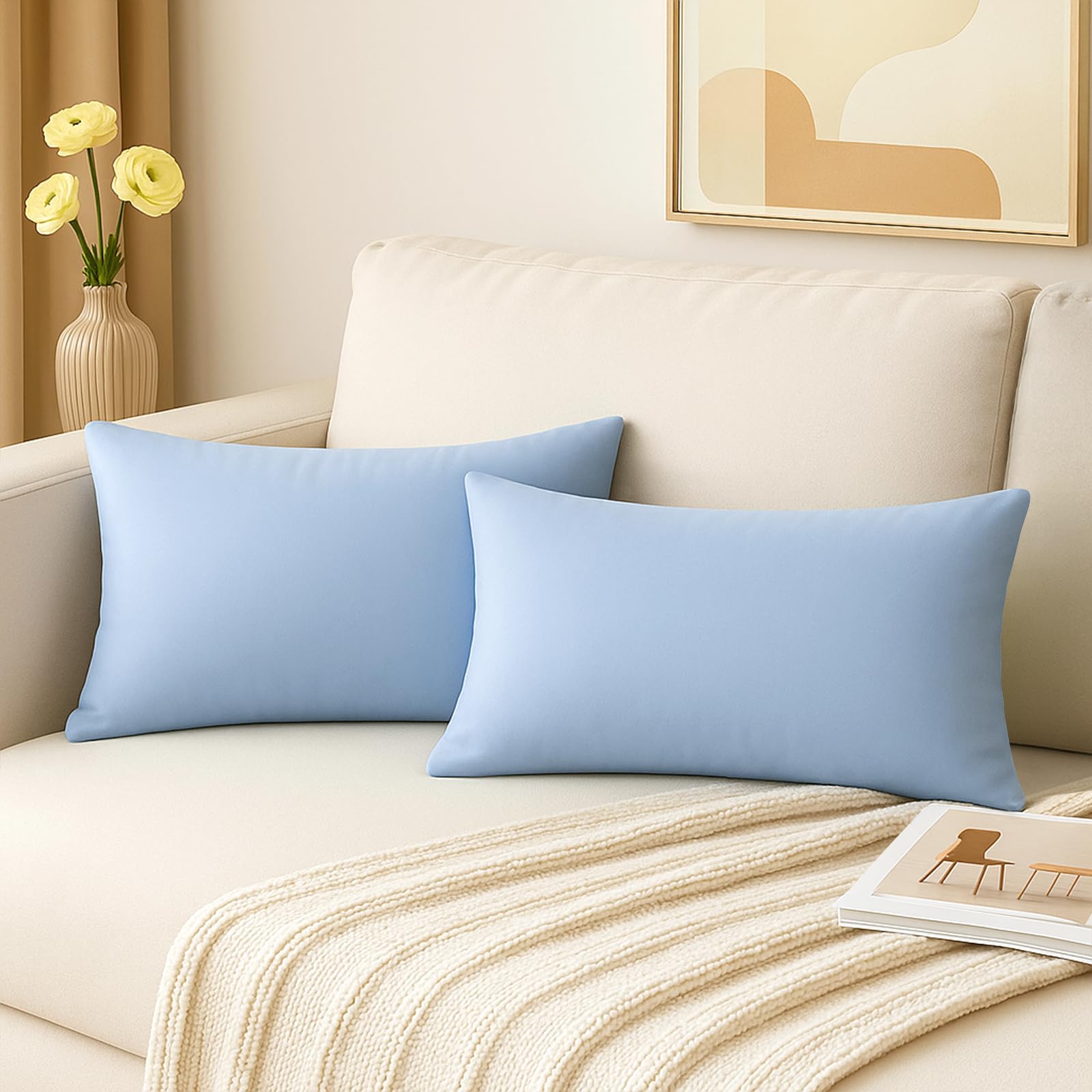 Photo 1 of Thmyo 2 Pack Cotton Lumbar Comfortable Solid Decorative Throw Pillow Covers Rectangle Cushion Cover Sublimation Blank Pillowcase DIY Pillowcases for Sofa Couch Bed Car, 12x20inch/30x50cm