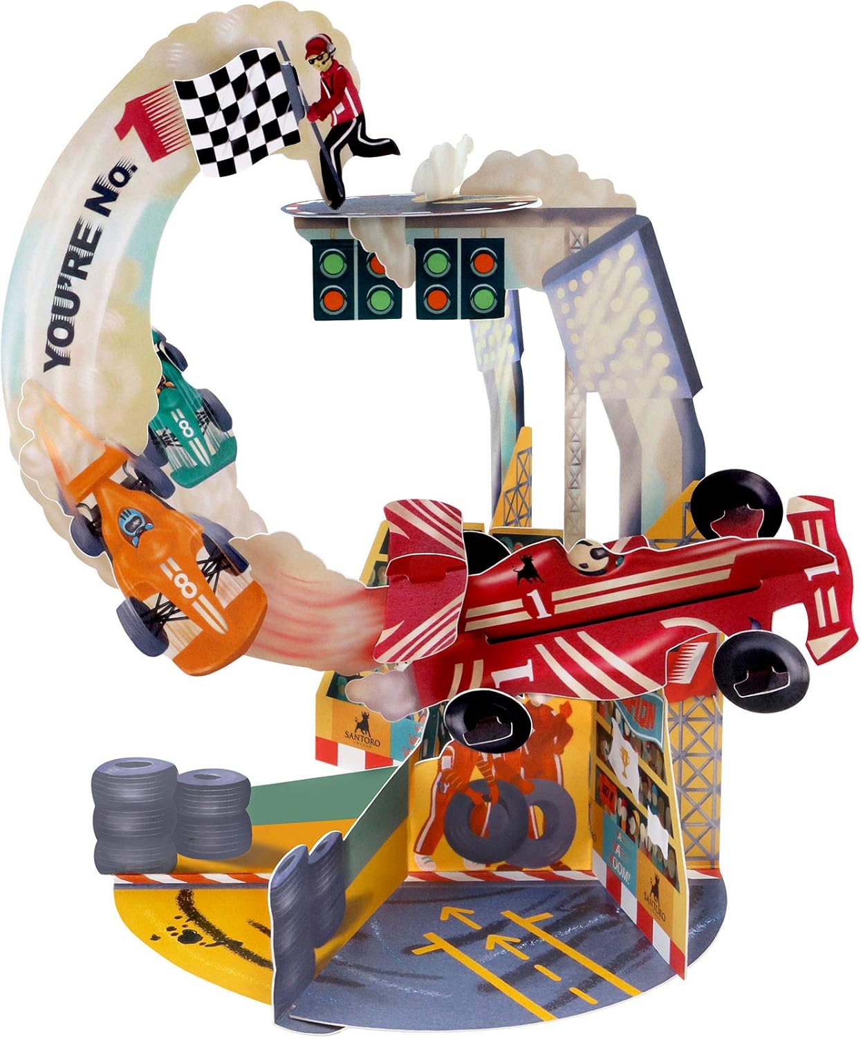 SANTORO Pendulum, 3D Pop Up Greeting Card - Formula 1 Racing Cars - Grand Prix, F1, for Him for Dad for Kids Birthday, Father's Day