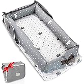 Baby Lounger for Newborn to Toddler 0-24 Months - Portable Infant Lounger with Breathable Cotton, Adjustable Size & Lengthen Space Travel Strap for Home, Outdoor (1. Crown)