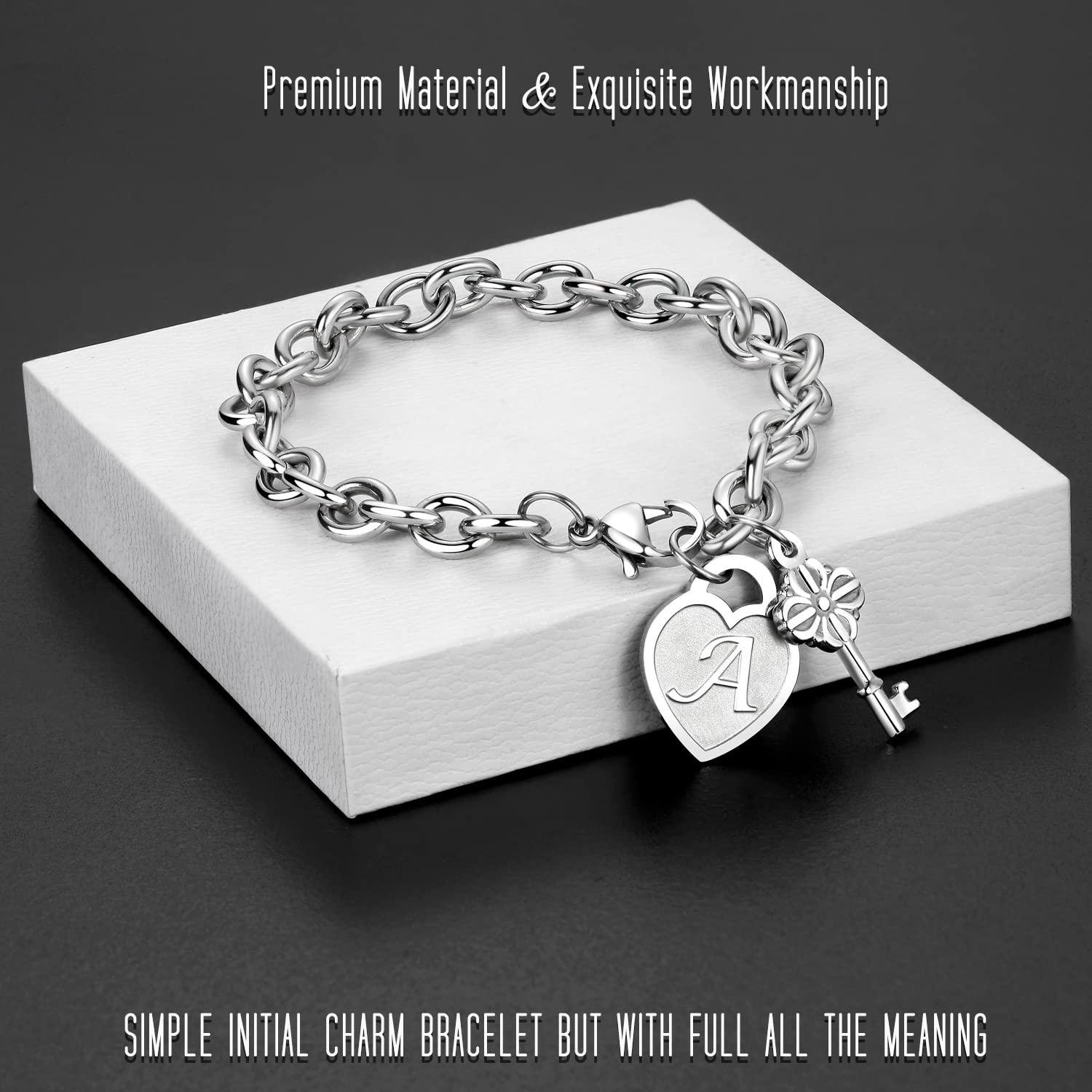 TONY & SANDY Initial Charm Bracelets for Girls Women Stainless Steel A-Z Bracelet Personalized Gifts Birthday Graduation Easter Stocking Stuffers for Teens Girls Jewelry (Various Design)