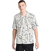 Club Monaco Men's Short Sleeve Camp Collar Artisan Print Shirt