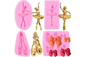 Mujiang Ballet Dancer Silicone Mold Ballet Shoe Fondant Molds Bow Chocolate Candy Mold for Cake Decoration Cake Topper Sugar 