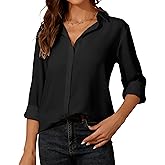 YAMANMAN Womens Button Down Shirt Long Sleeve Classic Collared Tops Work Office Casual Chiffon Blouse