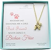 MOM & THREE DAUGHTERS Bichon Frise Charm Necklace | Antique Gold Pewter | 18" Chain | Dog Owner Gift