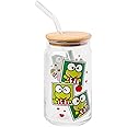 Silver Buffalo Sanrio Hello Kitty and Friends Keroppi Polaroids Glass Jar Tumbler with Bamboo Lid and Glass Straw, 16 Ounces