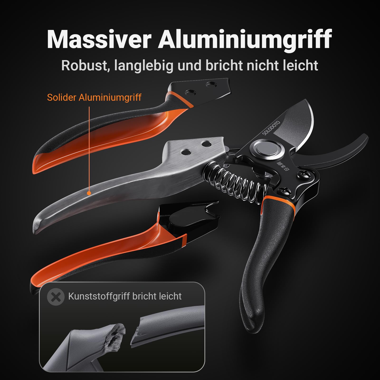 SOLODOTO Profi Gartenschere– schärfer, Japanischer SK5-Kohlenstoffstahl, Bypass-Schneide, 25 mm Schnittdurchmesser, für trockenes, frisches Holz, Profi Rosenschere, Pflanzenschere astschere 6