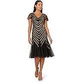 Adrianna Papell Womens Beaded Mesh Midi Dress