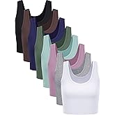 Geyoga 8 Pcs Women Basic Crop Tank Tops Sleeveless Sport Tank Summer Solid Tank
