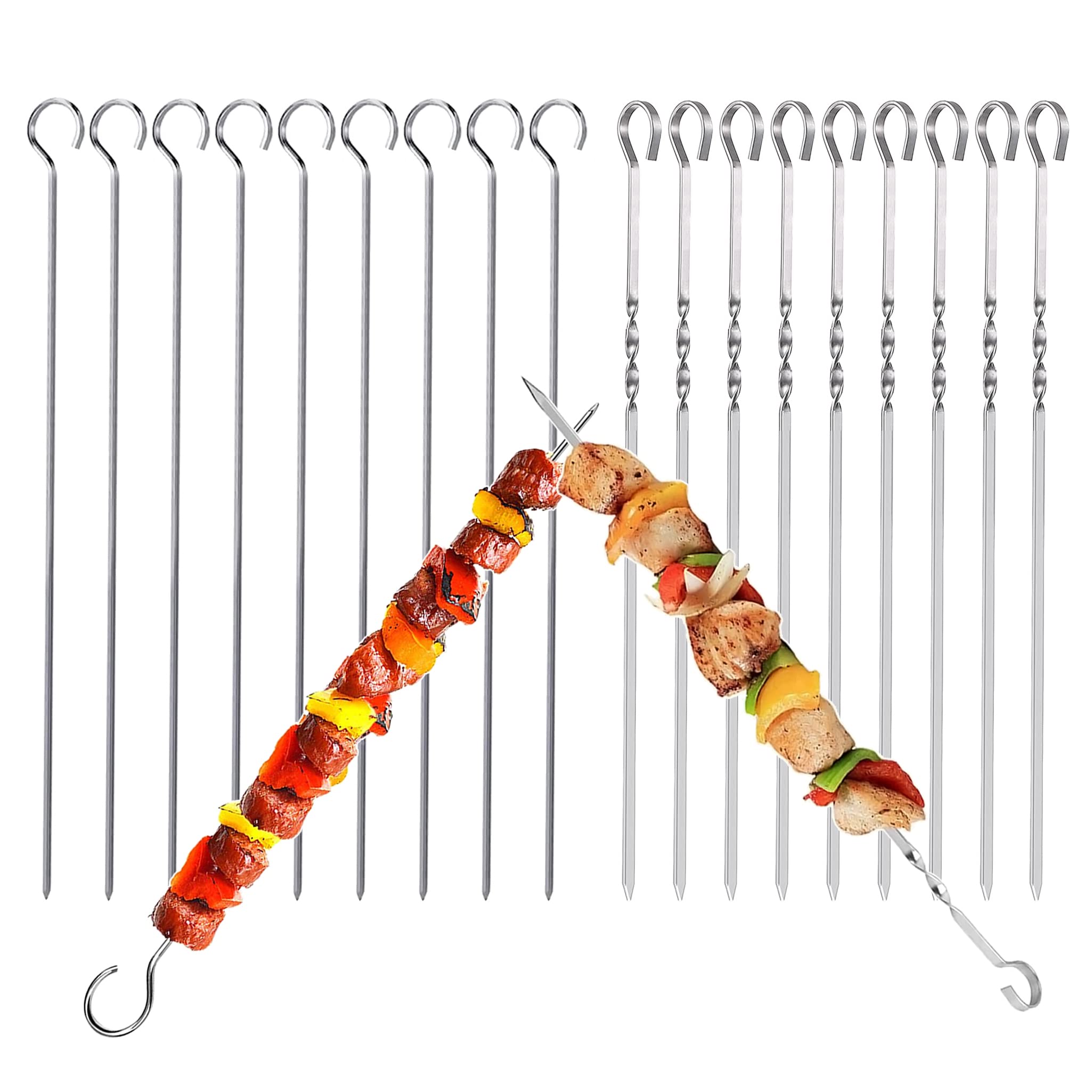 Kebab Skewers,20 pcs BBQ Skewer Stainless Steel Metal Skewer BBQ Grilling Skewers Kebab Sticks,for Barbeque,Barbecue, Camping Cooking, Shish Kabob, Party Essentials