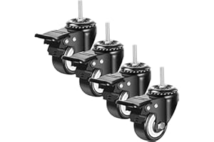 DICASAL 2" Swivel Stem Wheels, 1/4"-20x1 Imperial Threaded Stem Caster Mute No Noise Premium PU Material Wheels with Brake for Furniture and Industry Set of 4