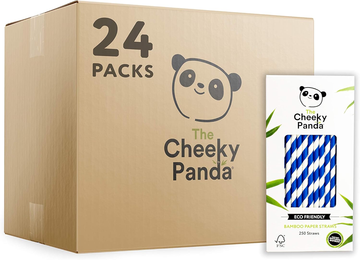 The Cheeky Panda - Bamboo Blue Stripes Paper Straws, 24 Packs