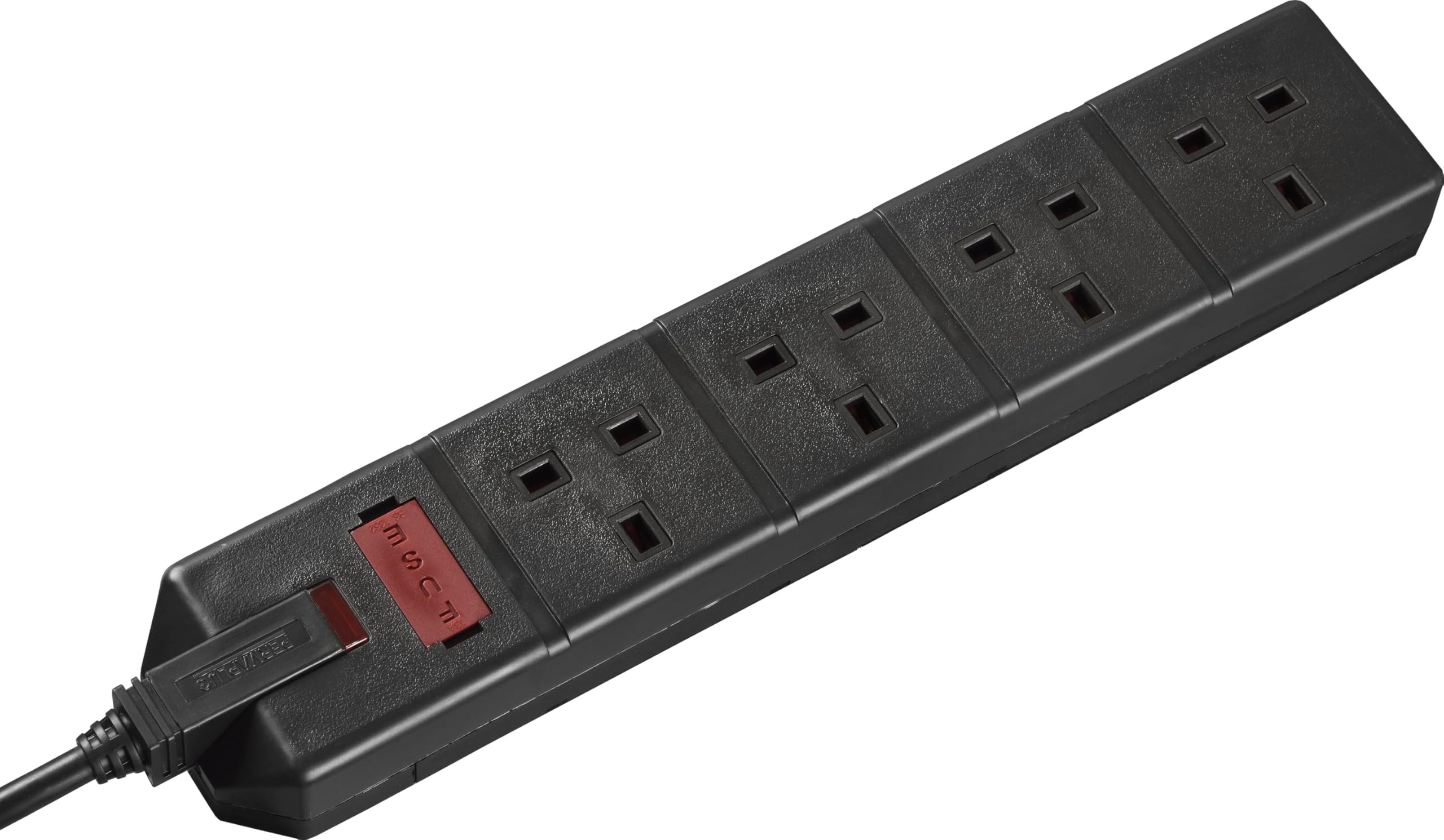 Masterplug Four Socket Extension Lead, 2 Metre Cable, LED Power Indicator, Unswitched, Heavy Duty, Rewireable, Power Strip, Work Power, Permaplug, Black, 13A, 4G, 2m, EXS1342B